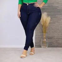 calça jeans plus size modeladora de cintura alta em lycra