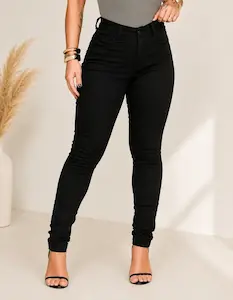 Calça Jeans Feminina Preta Skinny Cintura Alta